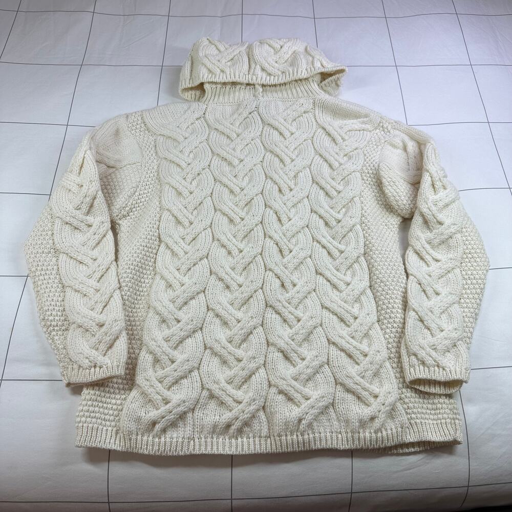 Aran Woollen Mills Sweater Womens Medium Cream Chunky Merino Wool Turtleneck - Picture 3 of 7